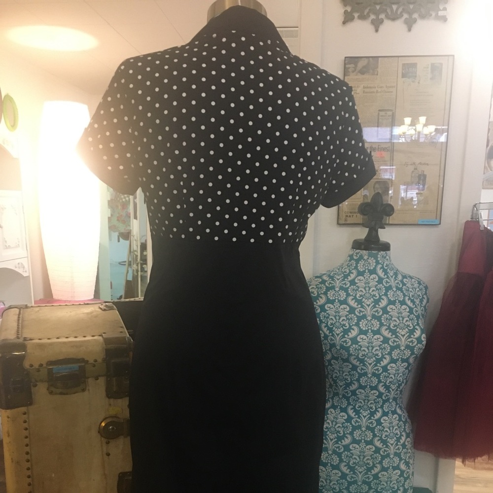 ⚫️⚪️Dottie Pin Up Pencil Dress Black⚪️⚫️ - Picture 10 of 11